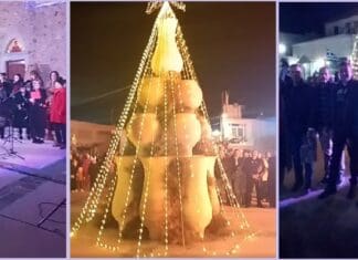 Φωταγωγήθηκε το εντυπωσιακό πυθαρόδεντρο στο Θραψανό