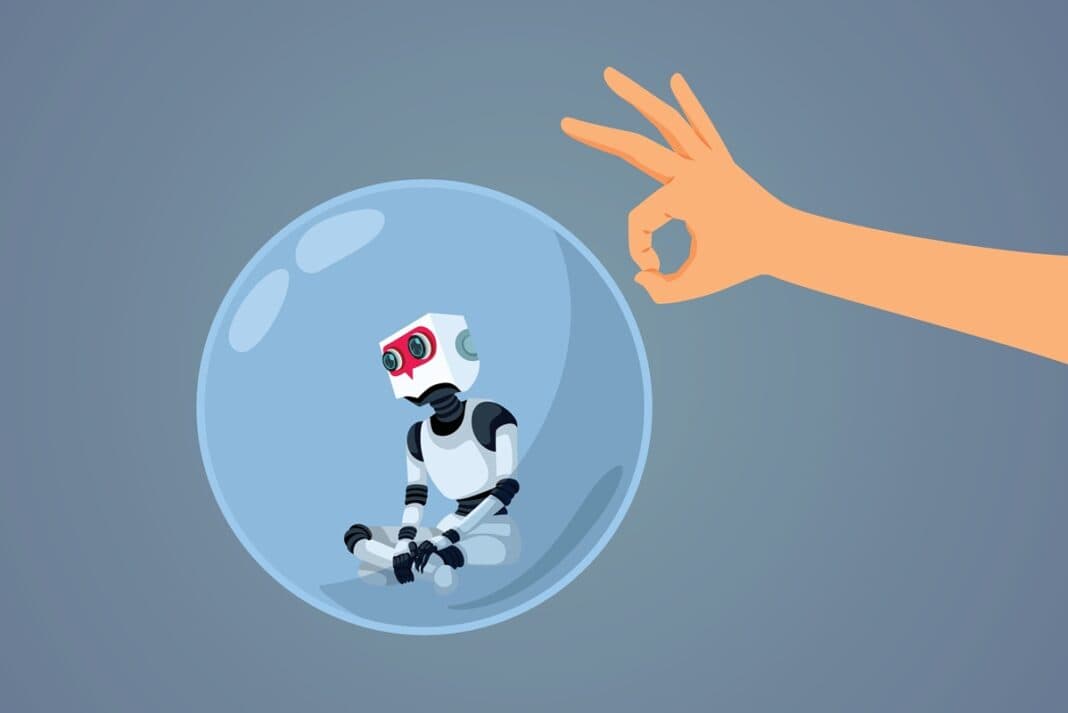 Hand,Bursting,The,Ai,Bubble,Vector,Concept,Illustration.,Speculative,Overvalued