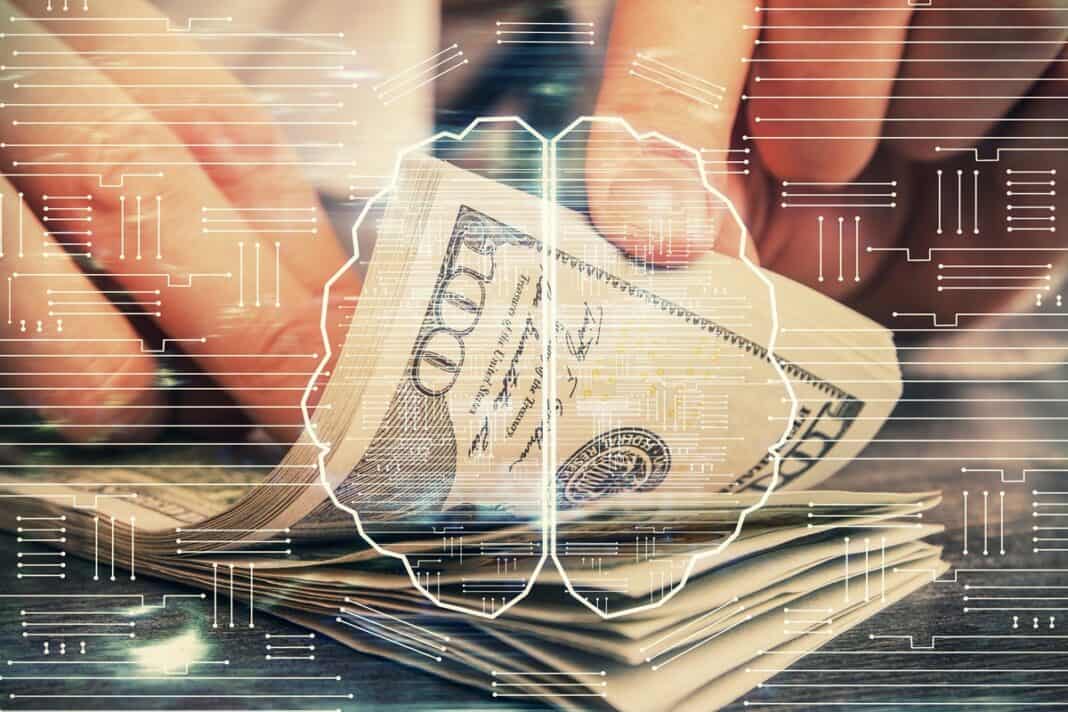 Multi,Exposure,Of,Brain,Drawing,Hologram,And,Us,Dollars,Bills